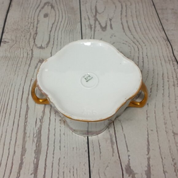 Porcelain Sugar Bowl KPM Germany Floral Pink Roses Gold Trim Double Handles - Picture 9 of 13